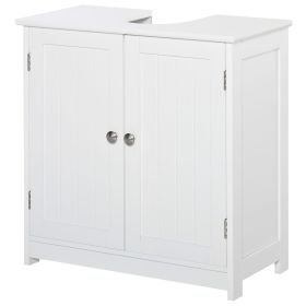 kleankin Pedestal Sink Cabinet White Bathroom Vanity Storage with U-Shape Cut-Out Adjustable Shelf