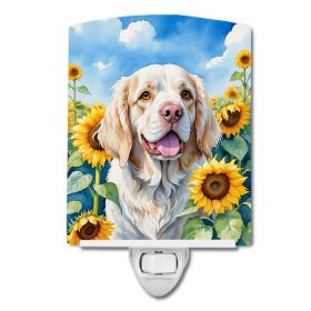 NEW Clumber Spaniel in Sunflowers Ceramic Night Light Compact, UL-Certified, Ideal for Bedroom, Bathroom, Nursery, Hallway, Kitchen, 6x4x3, Multi