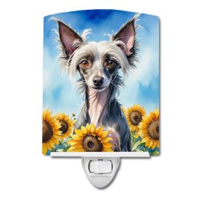 NEW Chinese Crested in Sunflowers Ceramic Night Light Compact, UL-Certified, Ideal for Bedroom, Bathroom, Nursery, Hallway, Kitchen, 6x4x3, Multi