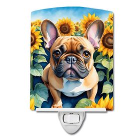NEW French Bulldog in Sunflowers Ceramic Night Light Compact, UL-Certified, Ideal for Bedroom, Bathroom, Nursery, Hallway, Kitchen, 6x4x3, Multic