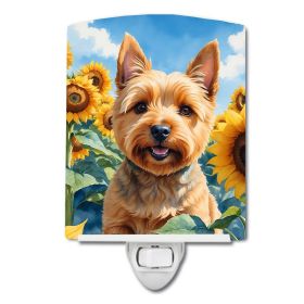 NEW Norwich Terrier in Sunflowers Ceramic Night Light Compact, UL-Certified, Ideal for Bedroom, Bathroom, Nursery, Hallway, Kitchen, 6x4x3, Multi