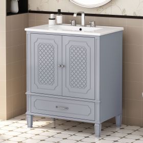 30" Bathroom Vanity with Sink Vintage Style, Multi-functional Storage Space, Door Shelf, Soft-closing Door, Grey