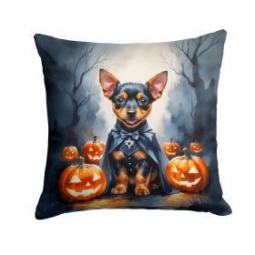 Miniature Pinscher Puppy Halloween Throw Pillow Machine Washable, Indoor Outdoor Decorative Pillow for Couch, Bed or Patio, 14Hx14W