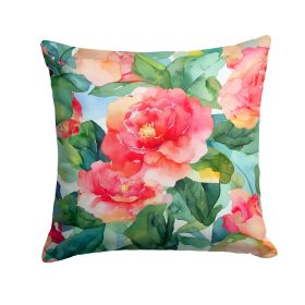 Alabama Camellia in Watercolor Throw Pillow Machine Washable, Indoor Outdoor Decorative Pillow for Couch, Bed or Patio, 18Hx18W