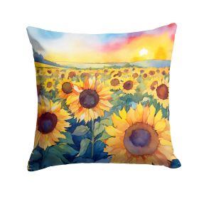 Kansas Sunflowers in Watercolor Throw Pillow Machine Washable, Indoor Outdoor Decorative Pillow for Couch, Bed or Patio, 18Hx18W