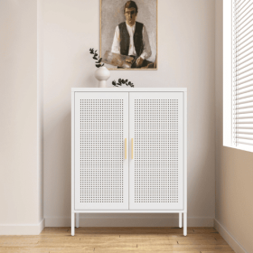 NO LOCK, Metal Storage Cabinet With 2 Doors And 2 Adjustable Shelves, Steel Storage Cabinet, Metal File Cabinet For Home Office School Gym, White (Color: White)