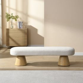 Dining Bench For Dining Room, Upholstered Bedroom End Of Bed Entryway Bench, Boucle Ottoman For Living Room, 64L Beige Stool Top Wood Leg 300 LBS (Color: Beige)
