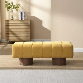 Upholstered Dining Bench For Dining Room, No-Assembly End Of Bed Entryway Bench Ottoman For Bedroom Living Room, Beige Chenille Fabric Stool Top (Color: Yellow)