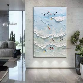 Handmade The Beach Joys Ocean Surfing Art Hand Painted Extra Large Heavy Textured 3D Minimalist Swimming Art Abstract Oil Painting Contemporary A (size: 50x70cm)