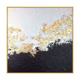 Top Selling Handmade Abstract Oil Painting Wall Art Modern Minimalist White and Black Gold Foil Canvas Home Decor For Living Room Bedroom No Fram (size: 100x100cm)
