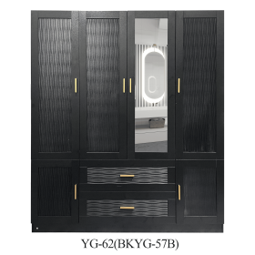 Wooden Armoire Wardrobe Closet with 3 Doors Hanging Rods 4 Drawers Shelves Large Capacity Clothes Storage Cabinet Organization for Bedroom Black (size: YG-61-2)