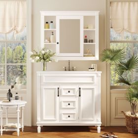 36'' Bathroom Vanity with Top Sink, Royal Blue Mirror Cabinet, Modern Bathroom Storage Cabinet with 2 Soft Closing Doors and 2 Drawers (Color: as Pic)