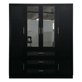 Wooden Armoire Wardrobe Closet with 3 Doors Hanging Rods 4 Drawers Shelves Large Capacity Clothes Storage Cabinet Organization for Bedroom Black (size: YG-61)