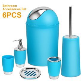 Bathroom Accessories Set 6 Pcs Bathroom Set Ensemble Complete Soap Dispenser Toothbrush Holder (Color: Blue)