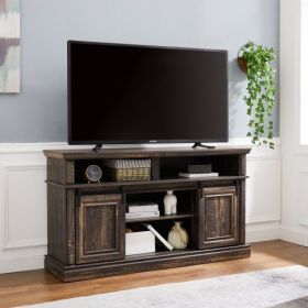 Media Console Table With Storage Cabinet, Mid Century Style Entertainment TV Table, Multipurpose Sliding Door TV Cabinet Large Storage Space, (Color: Brown)